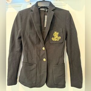 NWT Lauren Ralph Lauren Bullion Jacquard Black Blazer Embroidered Pocket Sz XXS